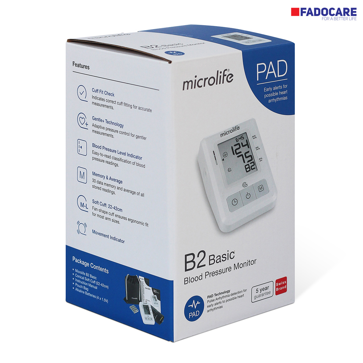 Máy đo huyết áp Microlife B2 Basic hộp góc trái