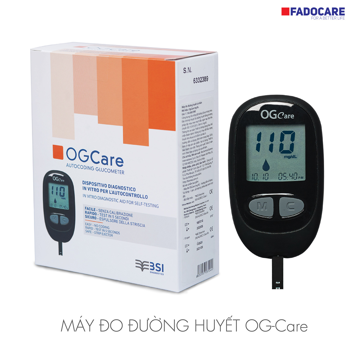 Hộp và Máy đo đường huyết OGCare