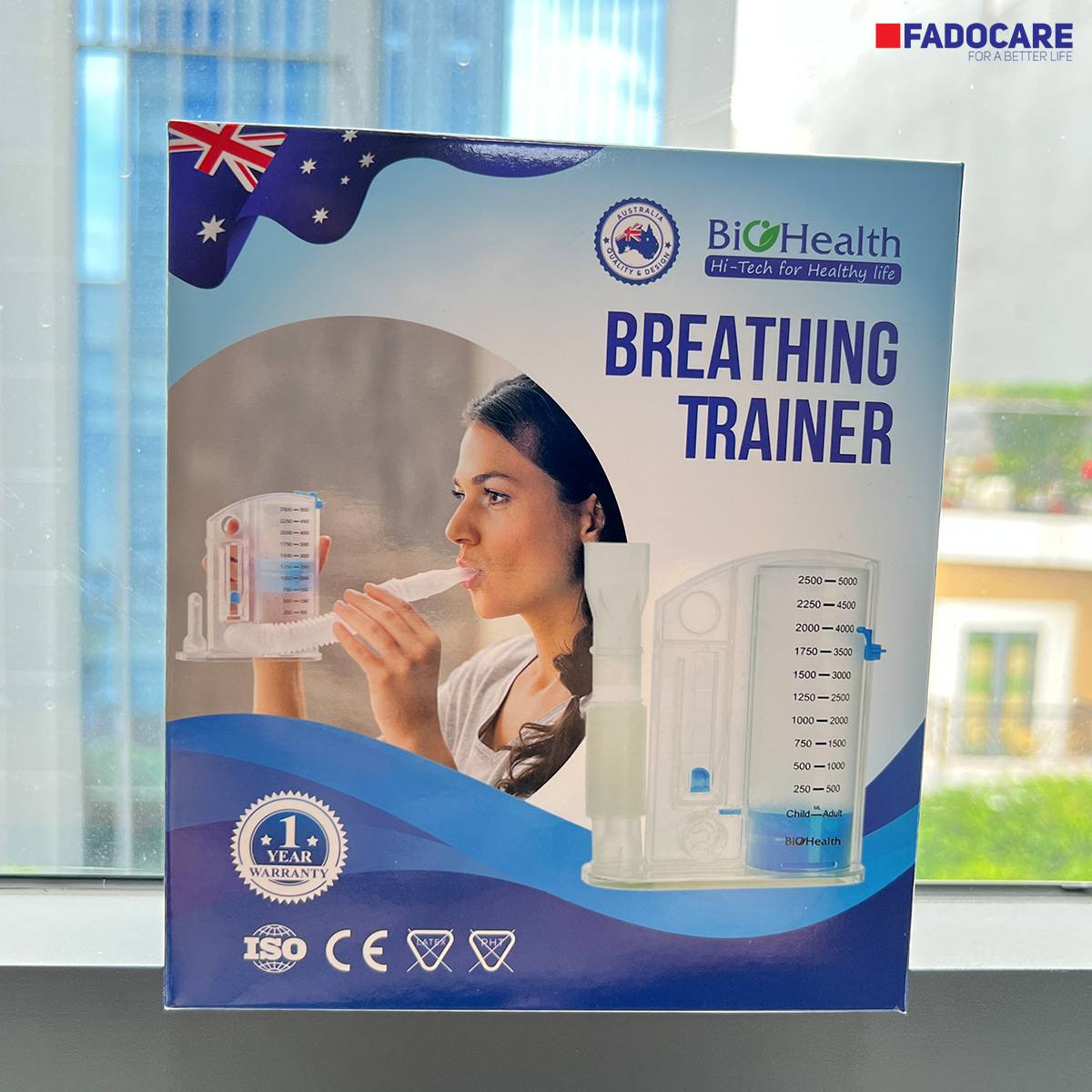 Hộp mặt trước dụng cụ tập thở BioHealth VIS-01