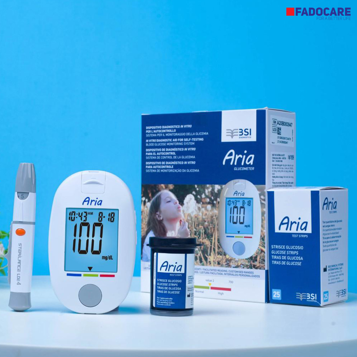 Bộ máy đo đường huyết Aria đầy đủ phụ kiện